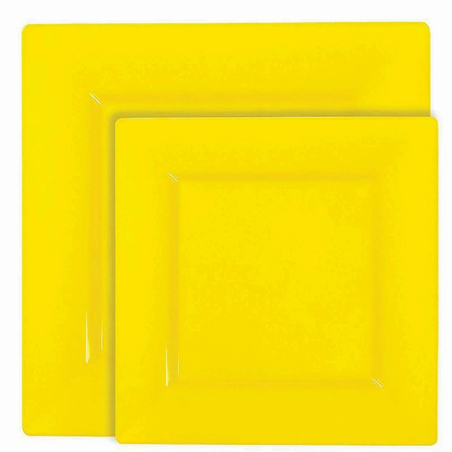 Party Plates * | New Yellow Square Plastic Dinnerware Value Set (120 Dinner Plates + 120 Salad Plates)