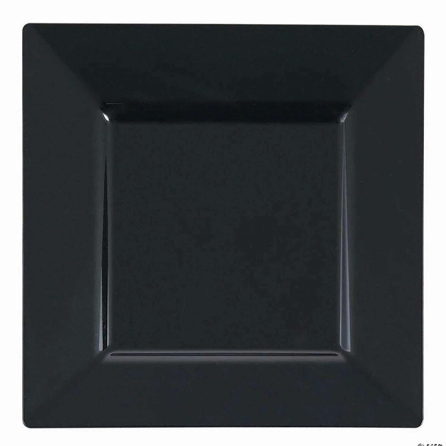 Party Plates * | Top 10 9.5 Black Square Plastic Dinner Plates (40 Plates)