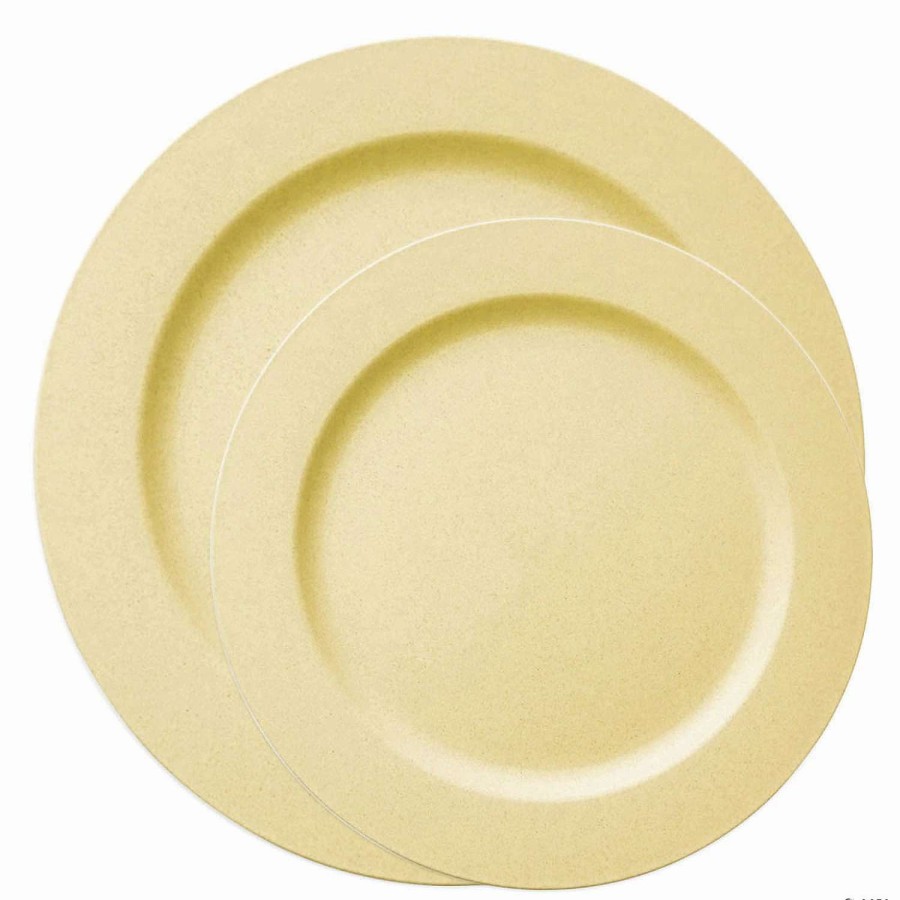 Party Plates * | Buy Matte Bright Yellow Round Disposable Plastic Dinnerware Value Set (40 Dinner Plates + 40 Salad Plates)