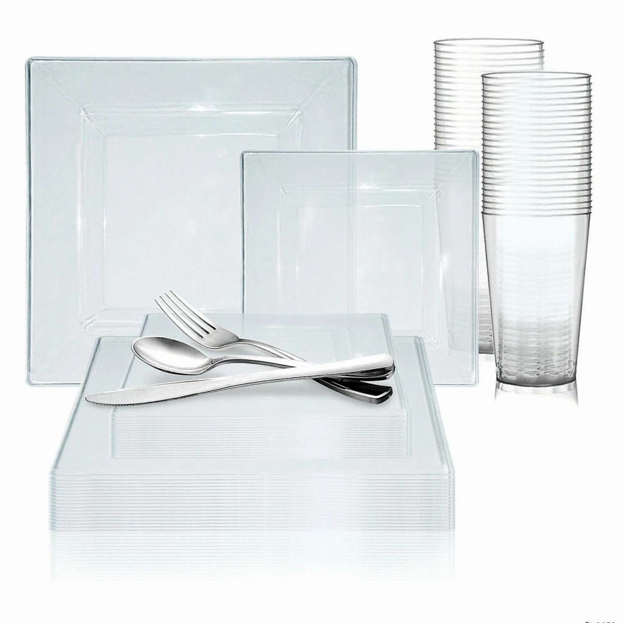 Bowls * | Promo Clear Square Plastic Dinnerware Value Set (60 Settings)