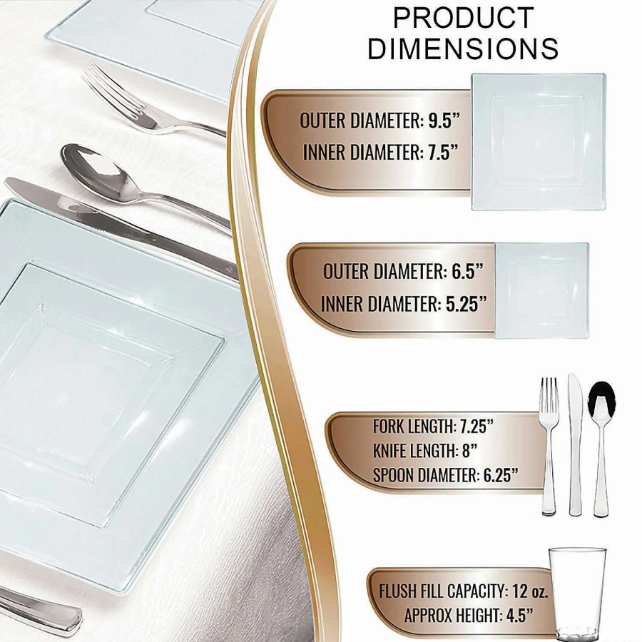 Bowls * | Promo Clear Square Plastic Dinnerware Value Set (60 Settings)