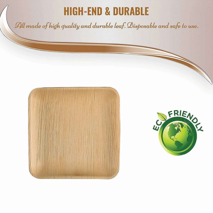 Party Plates * | Discount Kaya Collection 6 Square Palm Leaf Eco Friendly Disposable Appetizer/Salad Plates (100 Plates)