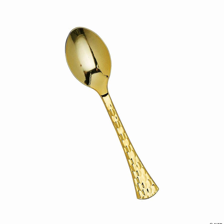 Cutlery * | Best Reviews Of Shiny Gold Glamour Cutlery Disposable Plastic Spoons (168 Spoons)