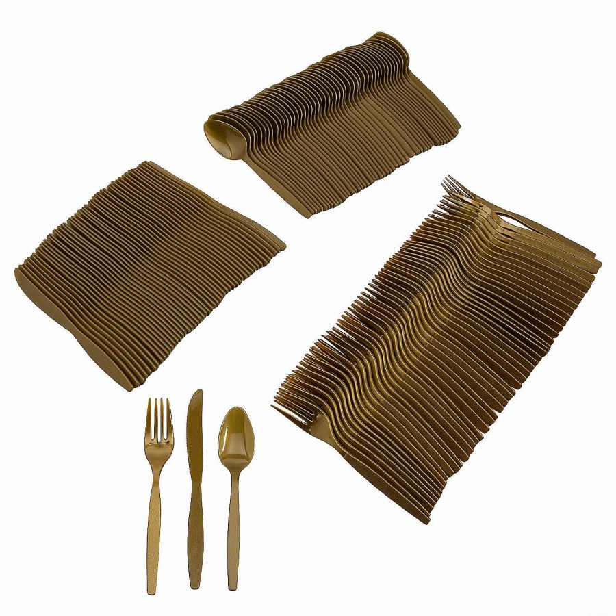 Cutlery * | Outlet Metallic Gold Rolled Cutlery Kit For 100 Guests