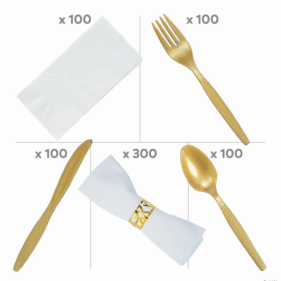 Cutlery * | Outlet Metallic Gold Rolled Cutlery Kit For 100 Guests