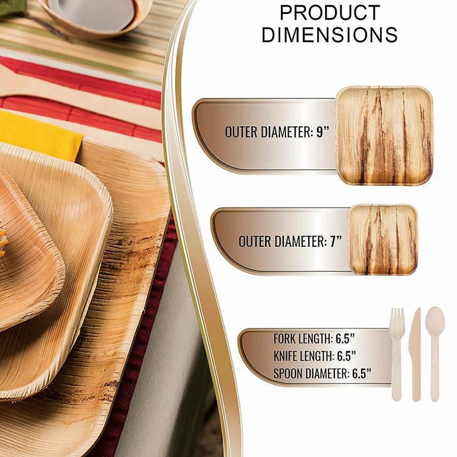 Bowls * | Best Pirce Square Palm Leaf Eco Friendly Disposable Dinnerware Value Set (100 Settings)