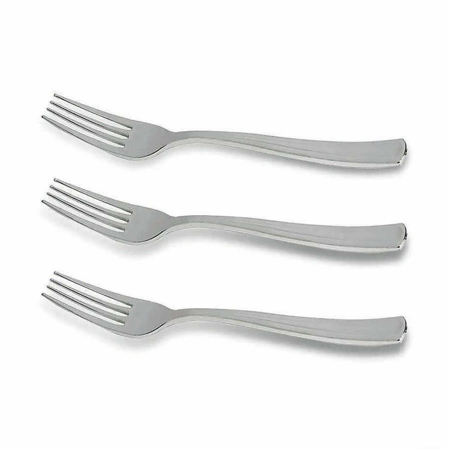 Cutlery * | Promo Shiny Metallic Silver Plastic Forks (600 Forks)