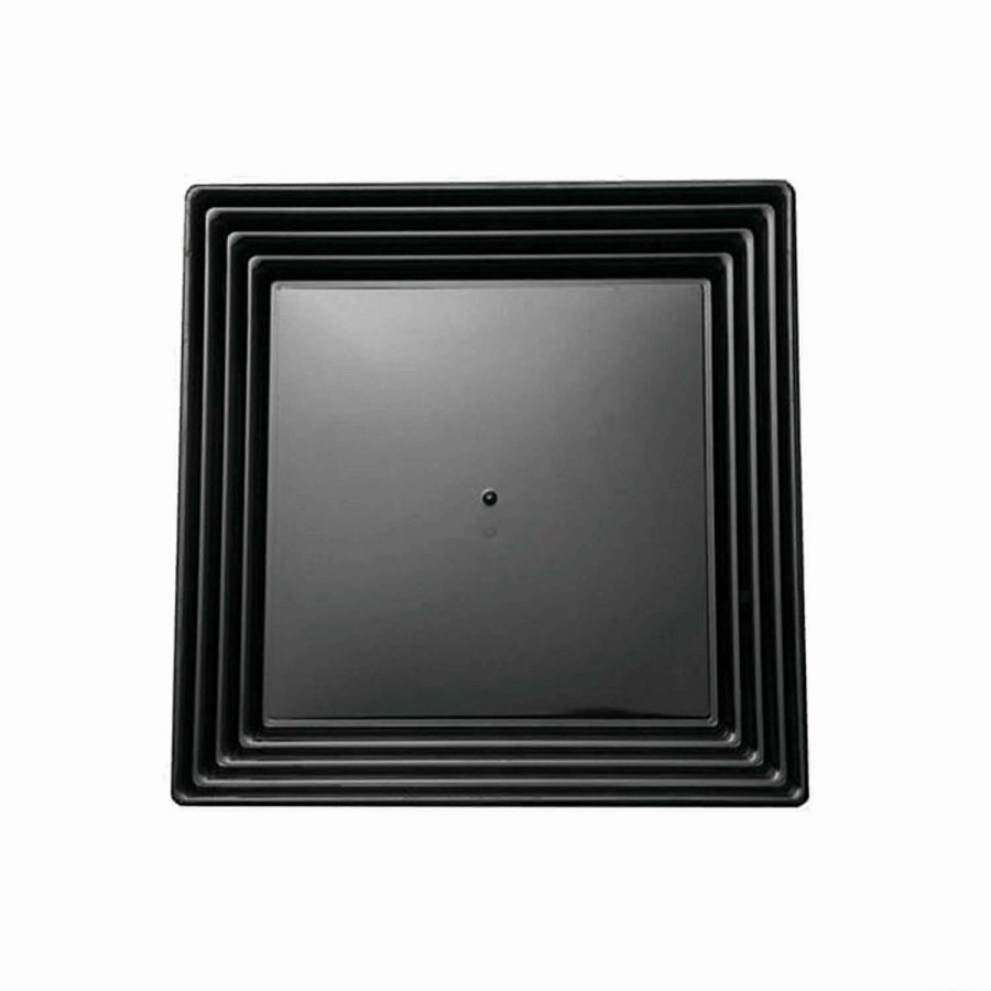 Serveware * | New Kaya Collection 12 X 12 Black Square With Groove Rim Plastic Serving Trays (24 Trays)