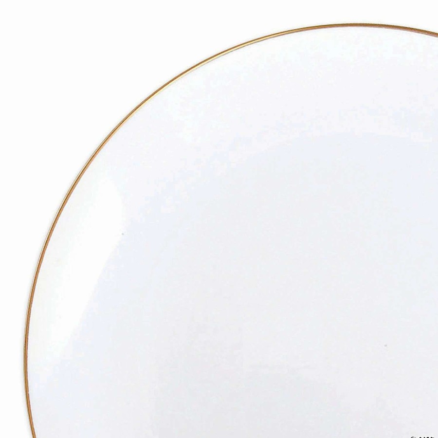 Party Plates * | Best Reviews Of Premium 10.25 White With Gold Rim Organic Round Disposable Plastic Dinner Plates (120 Plates)