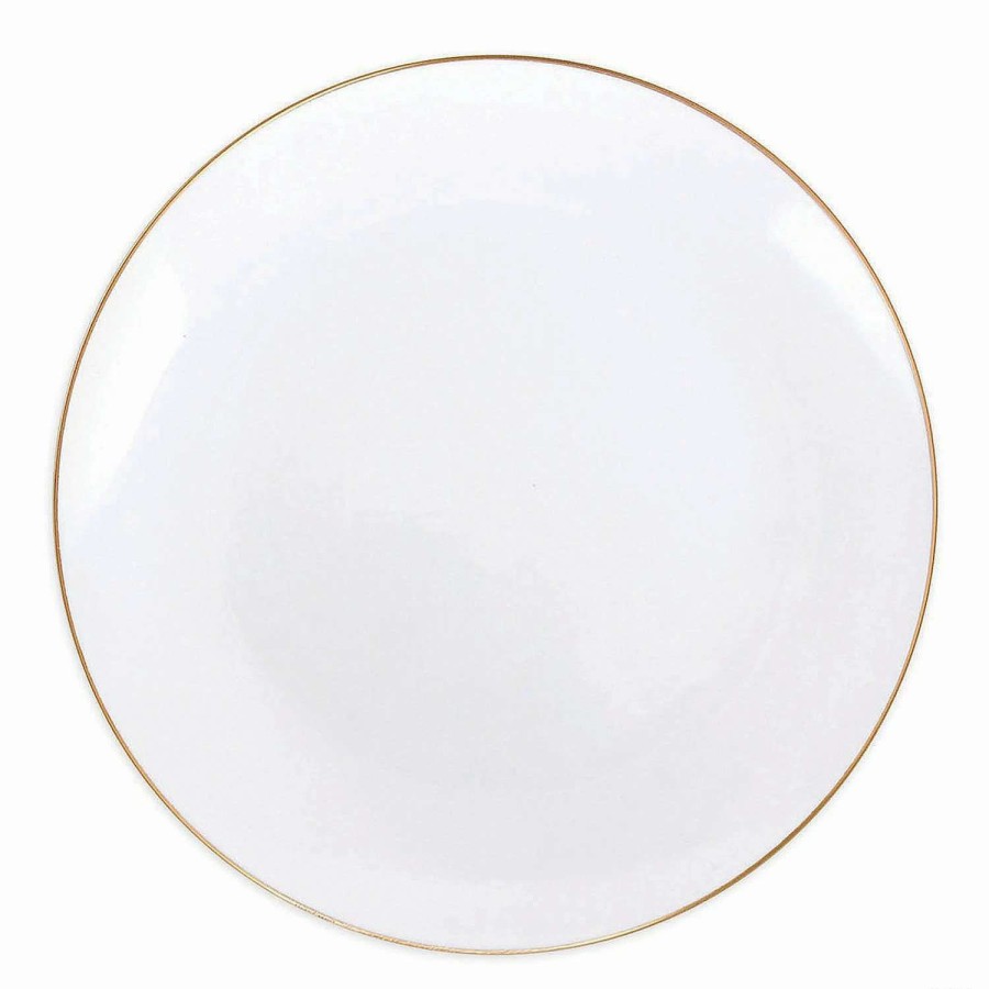 Party Plates * | Best Reviews Of Premium 10.25 White With Gold Rim Organic Round Disposable Plastic Dinner Plates (120 Plates)