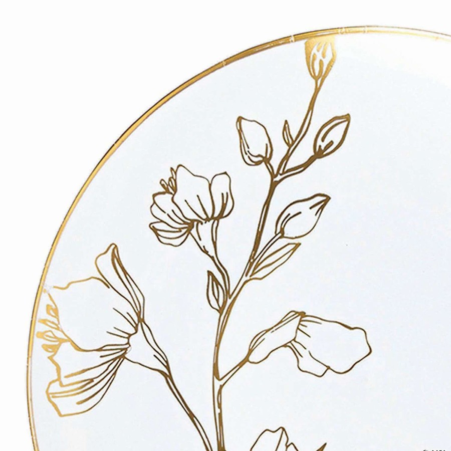 Party Plates * | Coupon Premium 7.5 White With Gold Antique Floral Round Disposable Plastic Appetizer/Salad Plates (120 Plates)