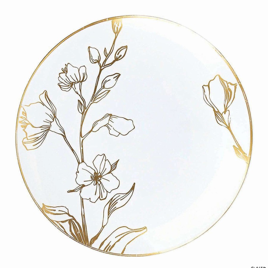 Party Plates * | Coupon Premium 7.5 White With Gold Antique Floral Round Disposable Plastic Appetizer/Salad Plates (120 Plates)