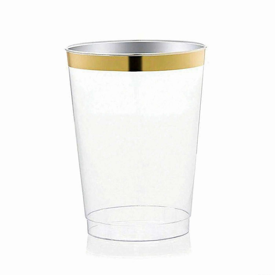 Drinkware * | Best Sale 10 Oz. Clear With Metallic Gold Rim Round Tumblers (336 Cups)