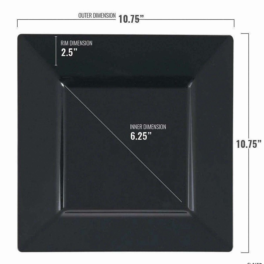 Party Plates * | Promo Kaya Collection 10.75 Black Square Plastic Dinner Plates (120 Plates)